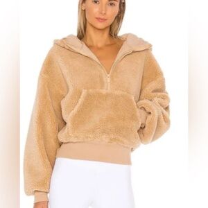 ALO yoga Streetside Half Zip Sherpa Hoodie Jacket Camel XS